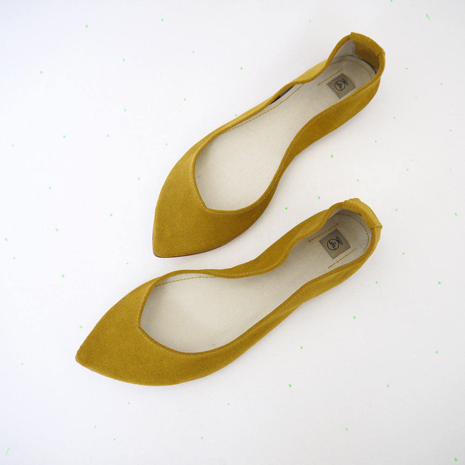 ballet flats shoes. pointy shoes. pointed ballet flats. yellow ballet flats. leather slip on. pointed ballerinas. bridal shoes.