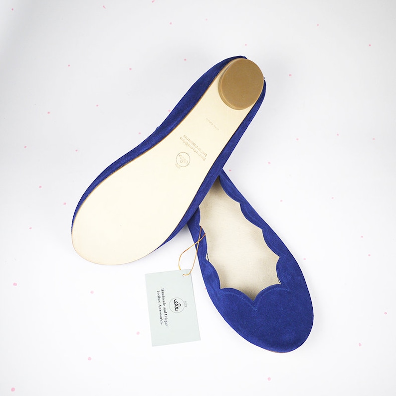 Ballet Flats Shoes in Royal Blue Italian Soft Leather, Bridal Shoes, Elehandmade 画像 5