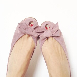 Ballet Flats Shoes in Rose Smoke Italian Leather, Bridal Comfortable Shoes with Bow image 5