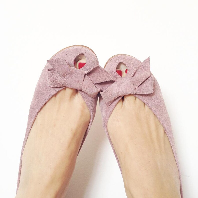 Ballet Flats Shoes in Rose Smoke Italian Leather, Bridal Comfortable Shoes with Bow image 5