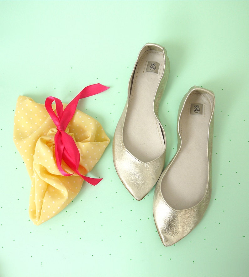 Gold Pointed Toe Wedding Flats For Bride Brautschuhe Scarpe da Sposa Elehandmade Shoes image 4