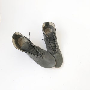 Women Ankle Boots in Gray Italian Soft Leather, Handmade Lace up Booties, Elehandmade Shoes