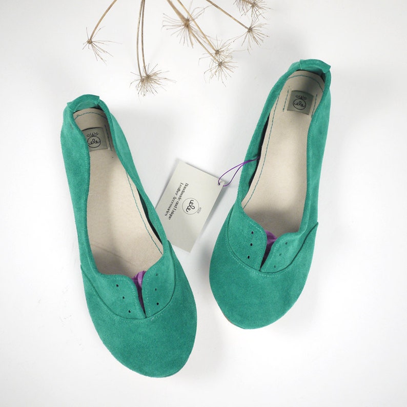 Oxfords Shoes in Emerald Aqua Green Italian Soft Leather, Elehandmade Flats Shoes image 2