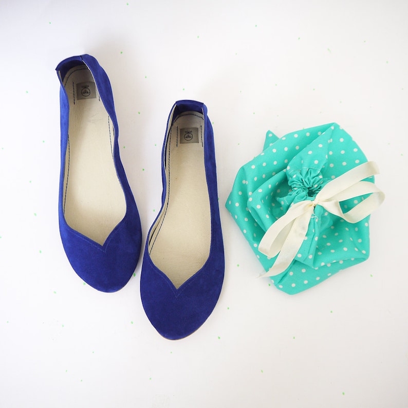 Blue Ballet Flats Shoes in Italian Leather, Elehandmade image 1