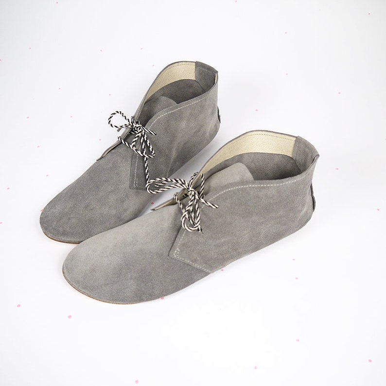 Desert Ankle Boots in Gray Grey Italian Leather Handmade Laced Shoes Elehandmade image 3