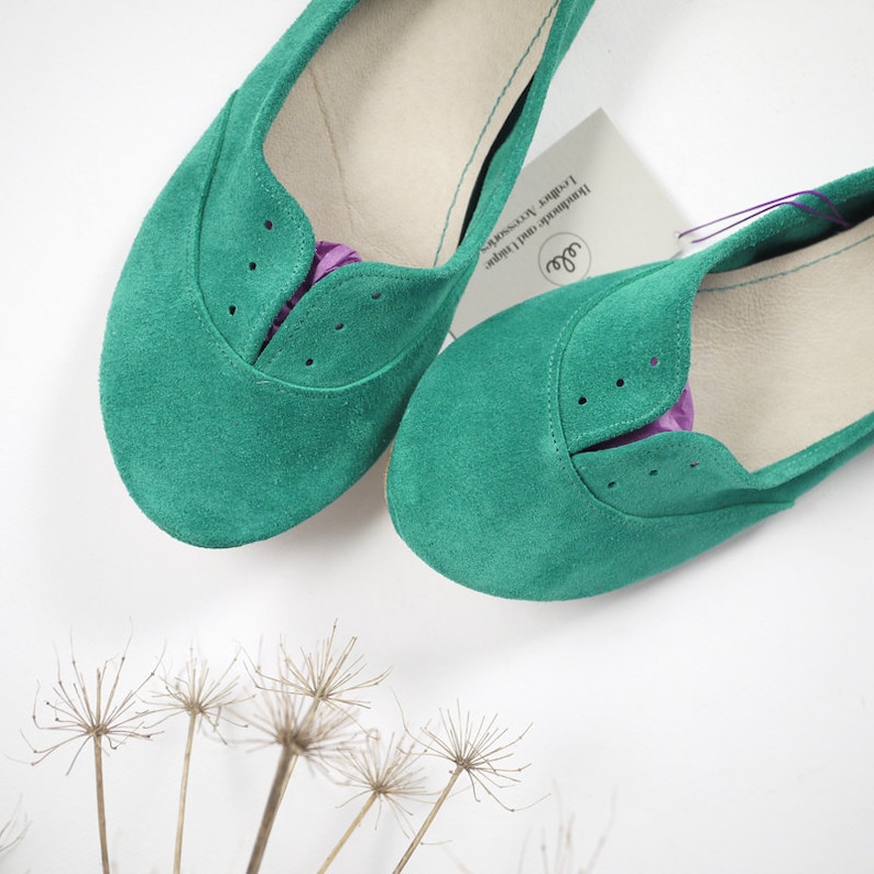 Oxfords Shoes in Emerald Aqua Green Italian Soft Leather, Elehandmade Flats Shoes image 3