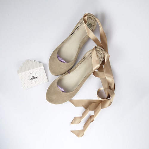 Wedding Ballet Flats with Satin Ribbon in shops Smoke Rose Leather, Bridal Low Heel Shoes, Elehandmade