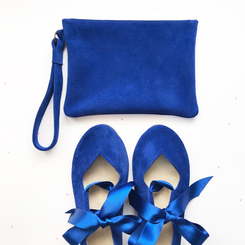 Bridal Purse Clutch in Royal Blue Soft Leather Wedding Something Blue Matching Shoes and Purse Elehandmade image 4