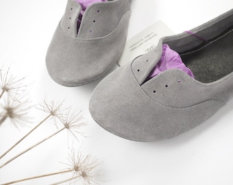 Handmade Gray Suede Oxford Shoes, Italian Leather Brogue Shoes, Elehandmade