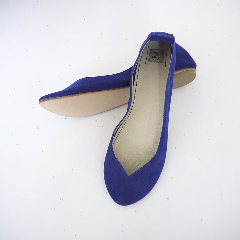 Blue Ballet Flats Shoes in Italian Leather, Elehandmade image 2