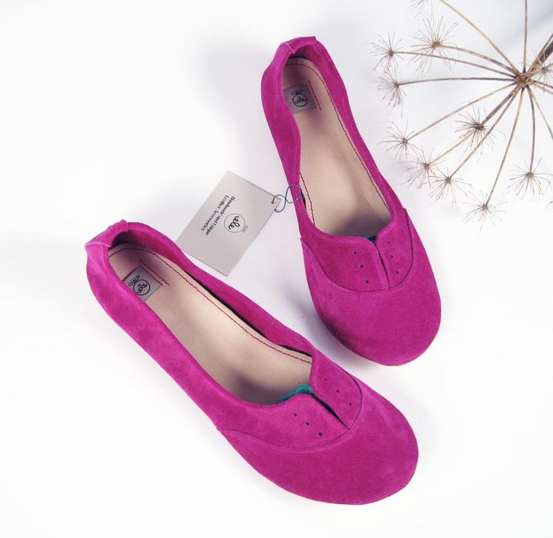 Handmade Italian Leather Oxfords: Cyclamen Pink Elehandmade Flats image 4