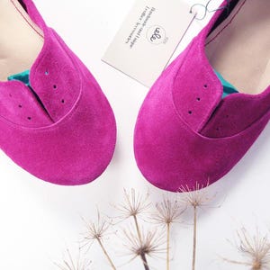 Handmade Italian Leather Oxfords: Cyclamen Pink Elehandmade Flats image 3