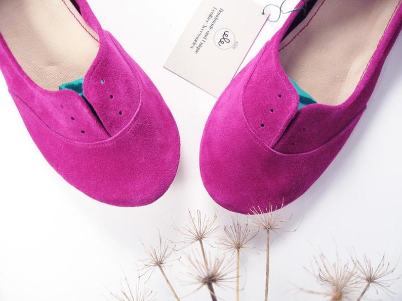 Handmade Italian Leather Oxfords: Cyclamen Pink Elehandmade Flats image 3