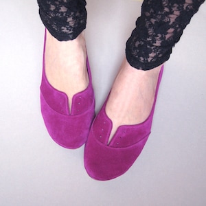 Oxfords Shoes in Cyclamen Pink Italian Soft Leather, Elehandmade Flats Shoes