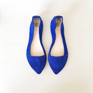 D'Orsay Pointy Toe Flats in Cobalt Royal Blue Soft Italian Leather, Something Blue Wedding, Elehandmade Shoes