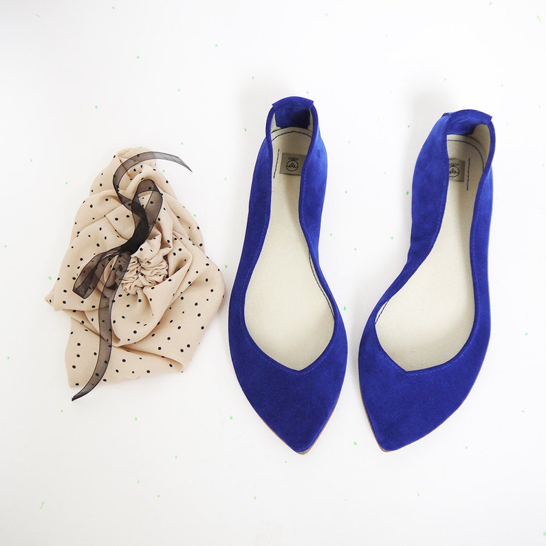 Pointy Toe Ballet Flats in Royal Blue Italian Leather, Brautschuhe, Elehandmade Shoes image 4