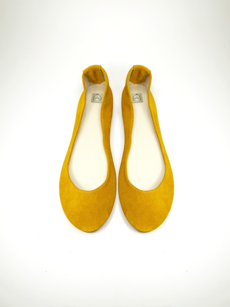 Ballet Flats Shoes in Yellow Soft Italian Leather, elehandmade shoes image 3