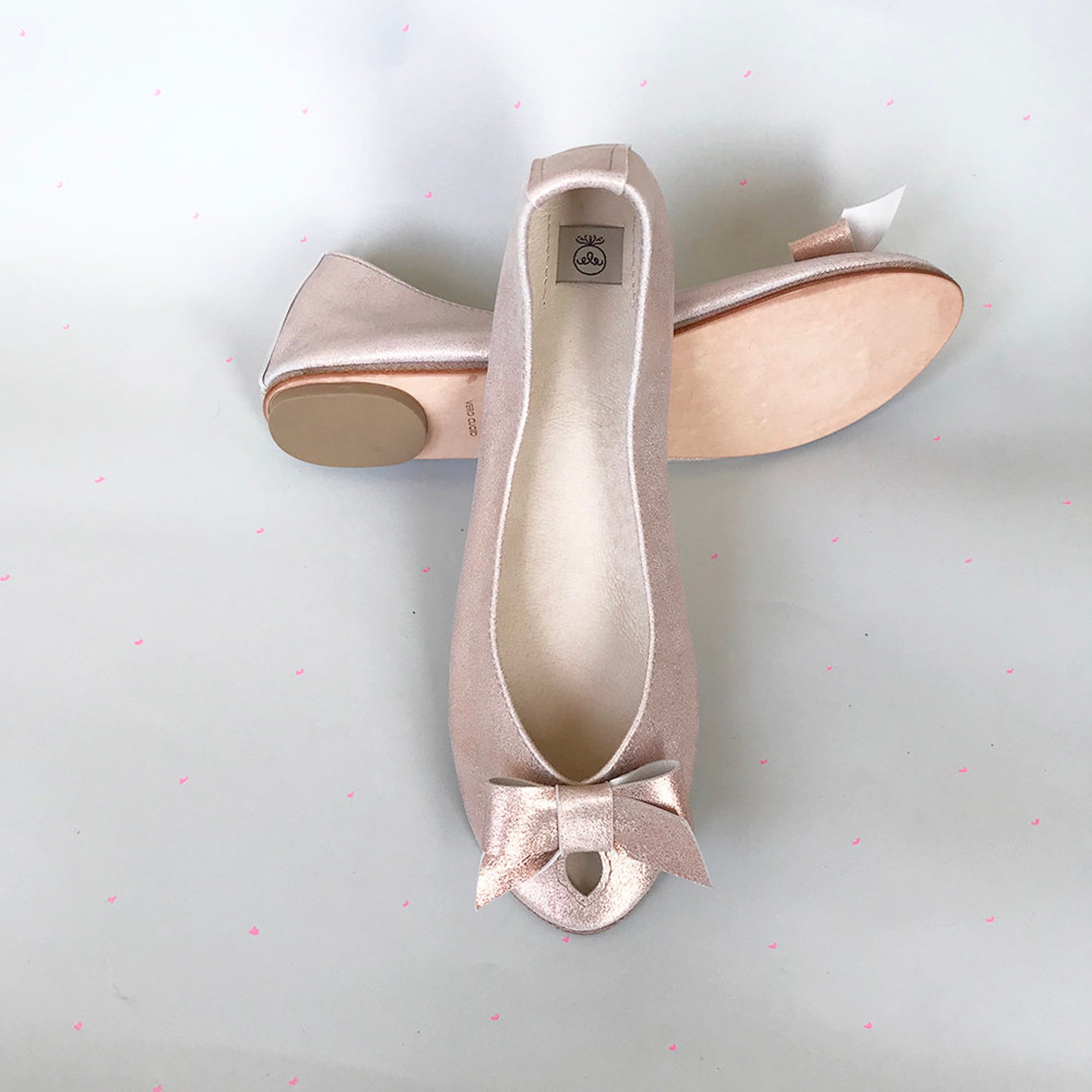 wedding shoes. rose gold flats. bridal shoes flats. rose ballet flats shoes. leather shoes. peep toe. brautschuhe. scarpe da spo