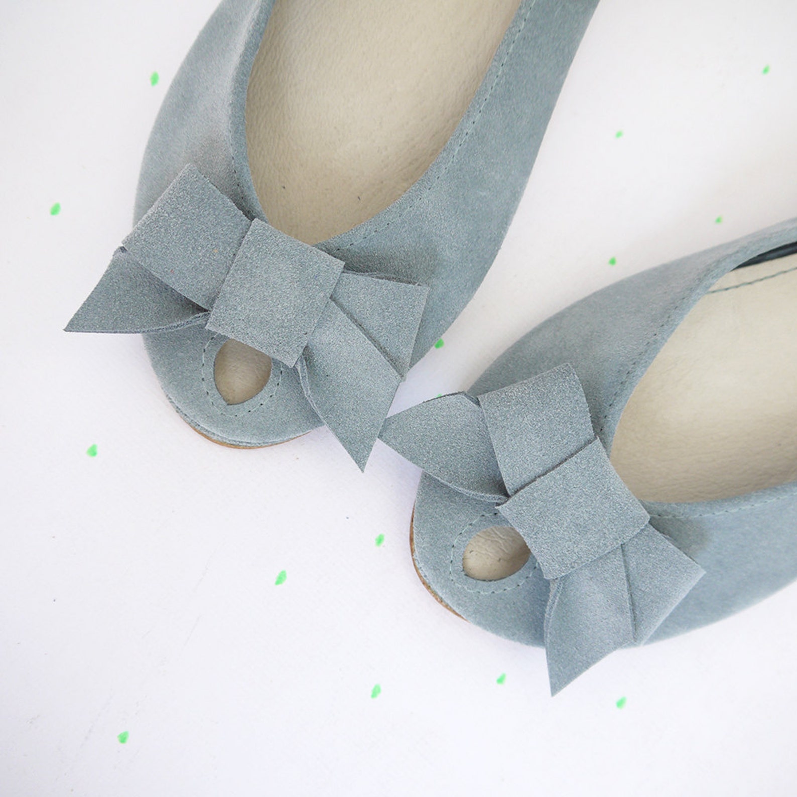 ballet flats shoes. women shoes. leather shoes. handmade peep toe. serenity blue shoes. italian leather. bridal shoes with bow.