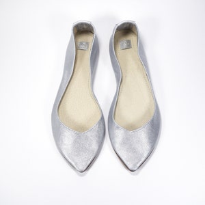 Silver Pointy Wedding Flats For Bride, Brautschuhe, Elehandmade Shoes