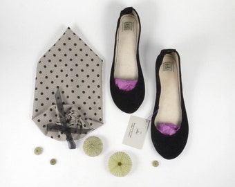 Ballet Flats schoenen in zwart zacht Italiaans leer, handgemaakte bruidsschoenen, Elehandmade