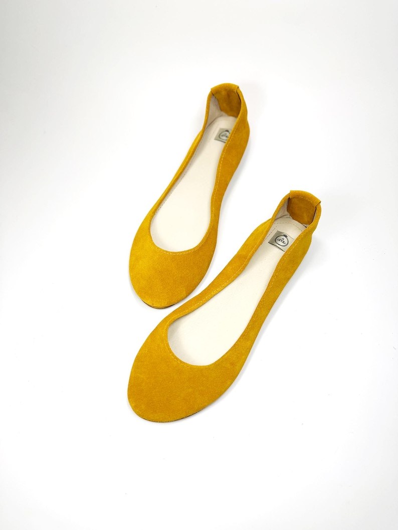 Ballet Flats Shoes in Yellow Soft Italian Leather, elehandmade shoes image 1