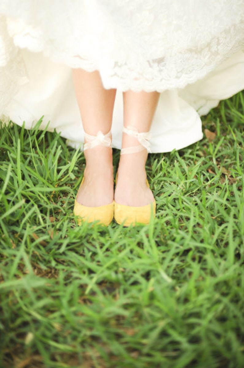 Leather Ballet Flats in Yellow Comfortable Low Heel Bridal Etsy