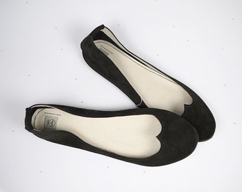 Handmade Ballet Flat Shoes in Black Soft Italian Leather, Elehandmade shoes