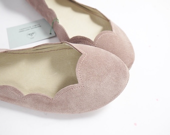 Ballet Flat Ballerina Shoes in Rose Quartz Soft Italian Leather, Elehandmade Brautschuhe