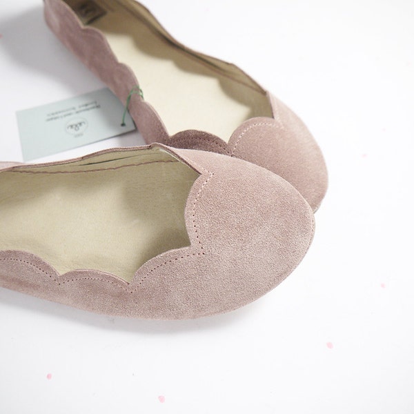 Rose Quartz Ballet Flat Low Heel Shoes in Soft Italian Leather, Elehandmade