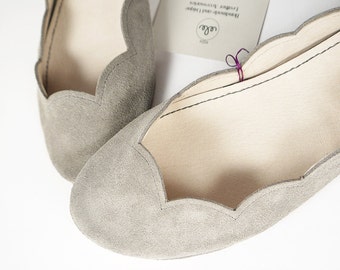 Pearl Gray Leather Ballet Flats, Handmade Bridal Shoes