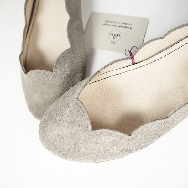 Pearl Gray Leather Ballet Flats, Handmade Bridal Shoes