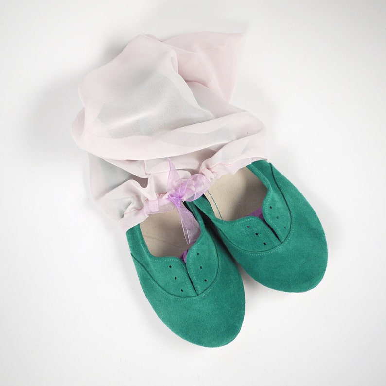 Oxfords Shoes in Emerald Aqua Green Italian Soft Leather, Elehandmade Flats Shoes image 5