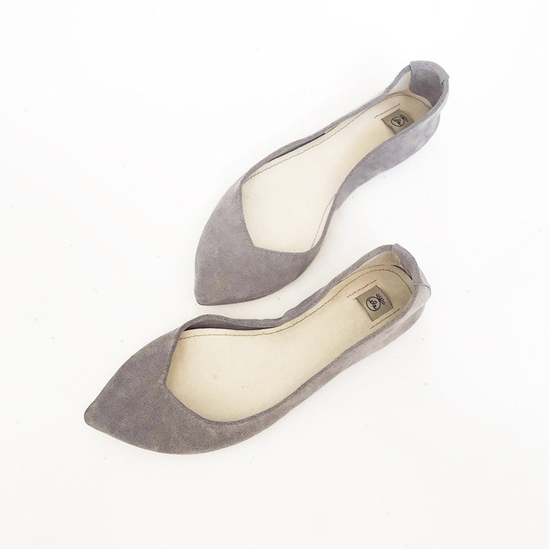 Pointy Shoes. Comfortable Flats. Pointy Flats. Gray Leather - Etsy