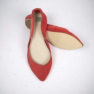 Pointy Toe Flats Shoes in Soft Red Italian Leather, Elehandmade Shoes image 6