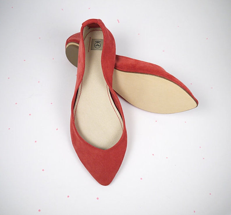 Pointy Toe Flats Shoes in Soft Red Italian Leather, Elehandmade Shoes image 6