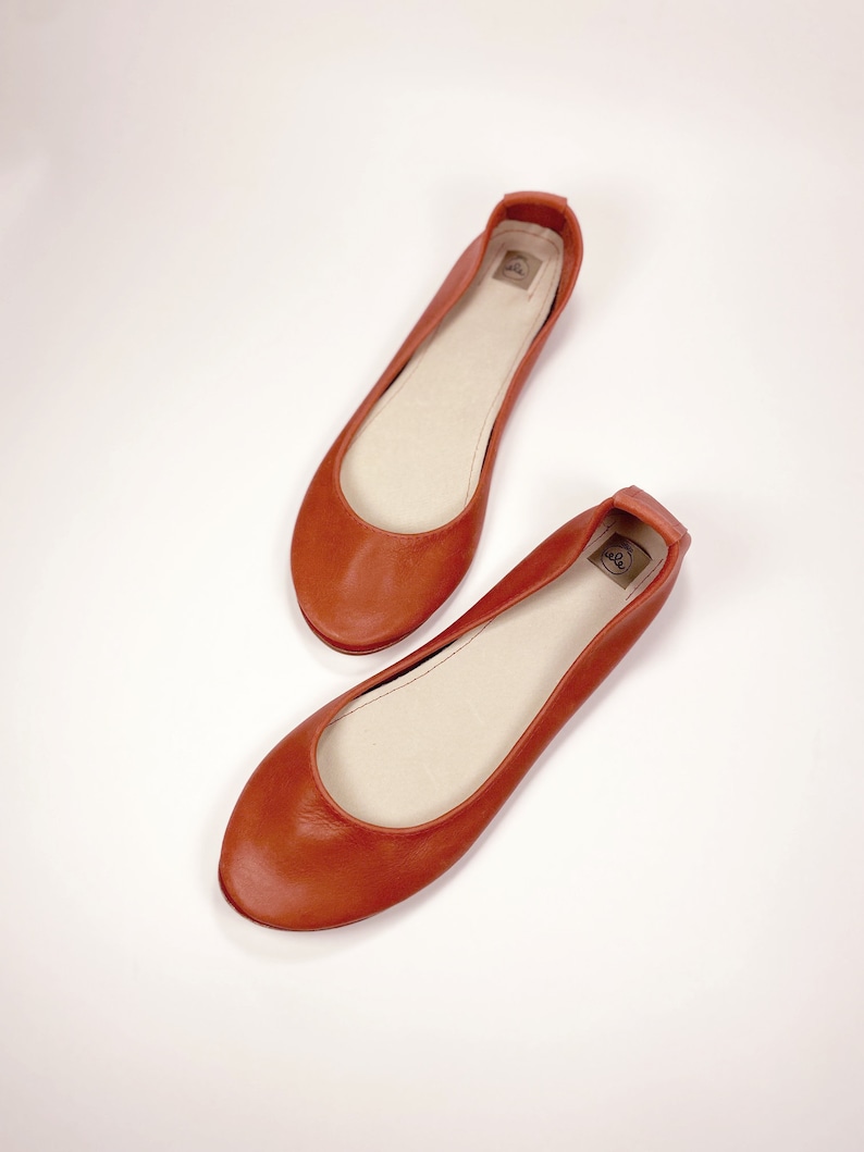 Handmade Ballet Flat Shoes in Red Italian Soft Leather, elehandmade image 2
