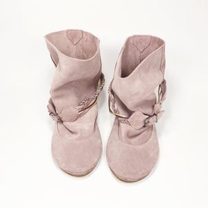 Ankle Boho Boots in Soft Rose Quartz Leather, Soft Pink Floppy Booties, Elehandmade Shoes