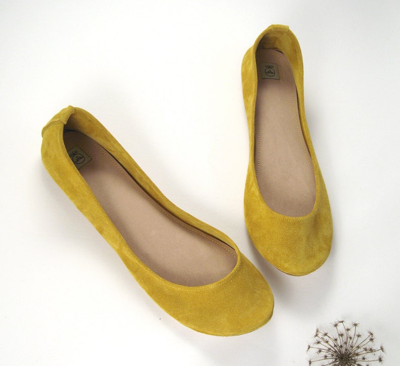 Ballet Flats Shoes in Yellow Soft Italian Leather, elehandmade shoes image 2