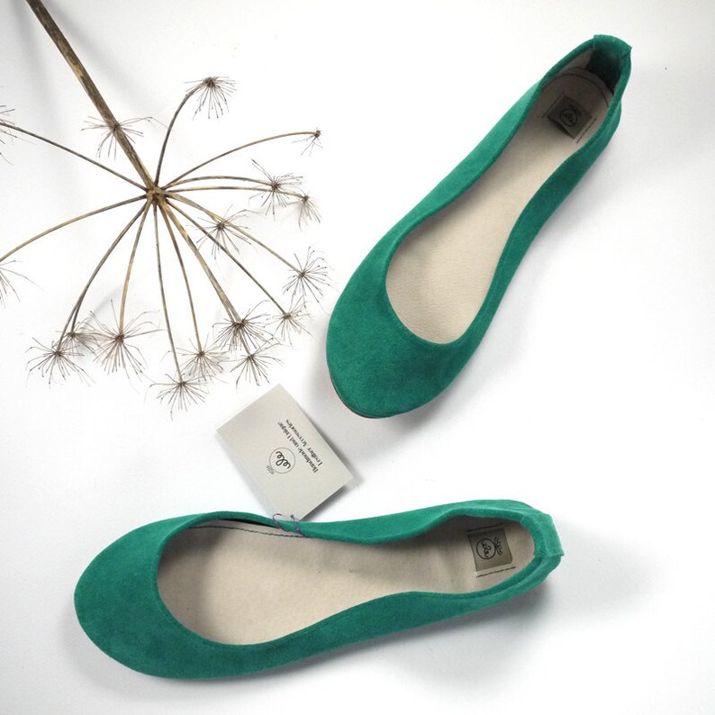Emerald Green Ballet Flats Shoes in Italian Leather Etsy