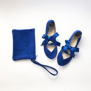 Bridal Purse Clutch in Royal Blue Soft Leather Wedding Something Blue Matching Shoes and Purse Elehandmade image 5