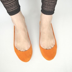 Zapatos planos de ballet en ante de cuero suave italiano naranja mandarina, zapatos de bailarina hechos a mano