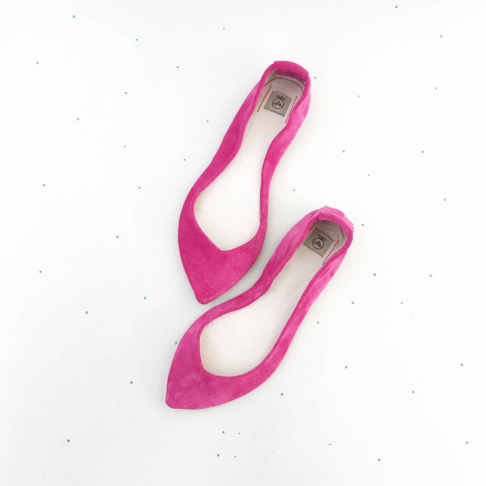pointy shoes. ballet flats. pointy flats. fuchsia leather shoes. handmade ballet flats. personalized gift her. handmade shoes. p