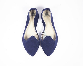 Woman Loafers Shoes in Navy Blue Italian Soft Leather, Elehandmade shoes