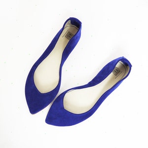 Pointy Toe Ballet Flats in Royal Blue Italian Leather, Brautschuhe, Elehandmade Shoes image 1