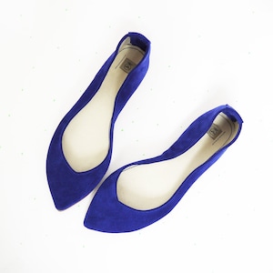 Pointy Toe Ballet Flats in Royal Blue Italian Leather, Brautschuhe, Elehandmade Ballerinas Shoes