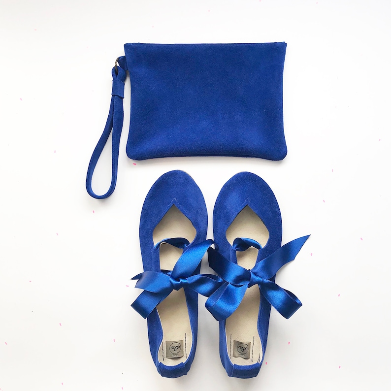 Bridal Purse Clutch in Royal Blue Soft Leather Wedding Something Blue Matching Shoes and Purse Elehandmade image 1