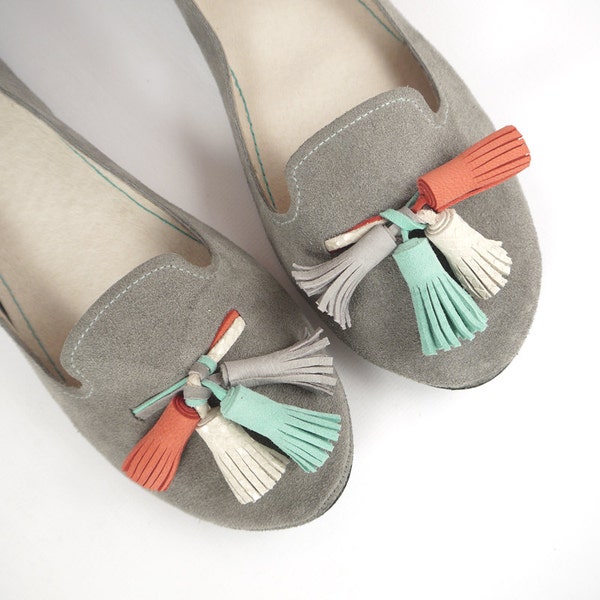 The Loafers Shoes in Geranium Suede and Matching Upper Tassels - Handmade Leather Shoes - Custom Order for Lianne