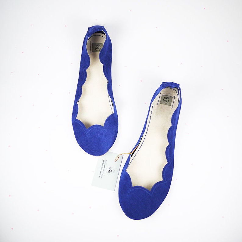 Ballet Flats Shoes in Royal Blue Italian Soft Leather, Bridal Shoes, Elehandmade 画像 3