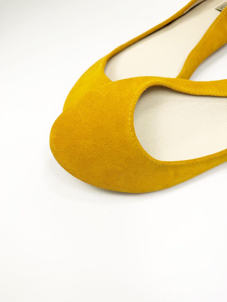 Ballet Flats Shoes in Yellow Soft Italian Leather, elehandmade shoes image 2